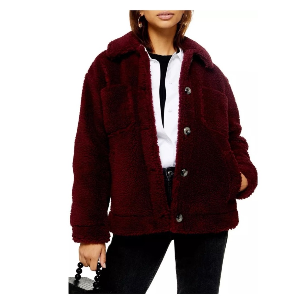 NEW TopShop Button Front Sherpa Faux Fur Teddy Coat